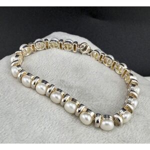 Honora Sterling Silver White Pearl Bracelet Signed Size 7.5"